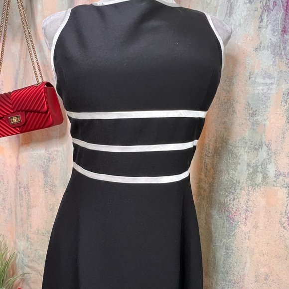 VTG๐Papell Boutique Timeless Sheath Black & White Dress with long Slit - Picture 5 of 15
